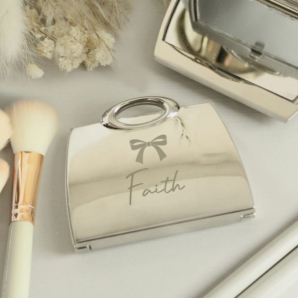 Personalised Memento Company Personalised Bow Handbag Compact Mirror
