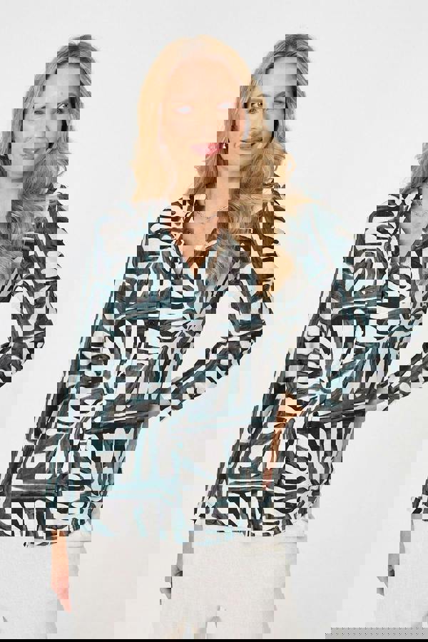 Black | Abstract Long Sleeve Collarless Blouse