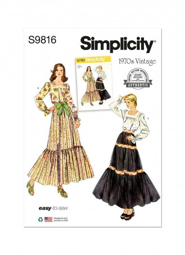 Simplicity Sewing Pattern 9816, Tops, Skirts, Vintage Style for Women, A (S-M-L-XL) - Easy