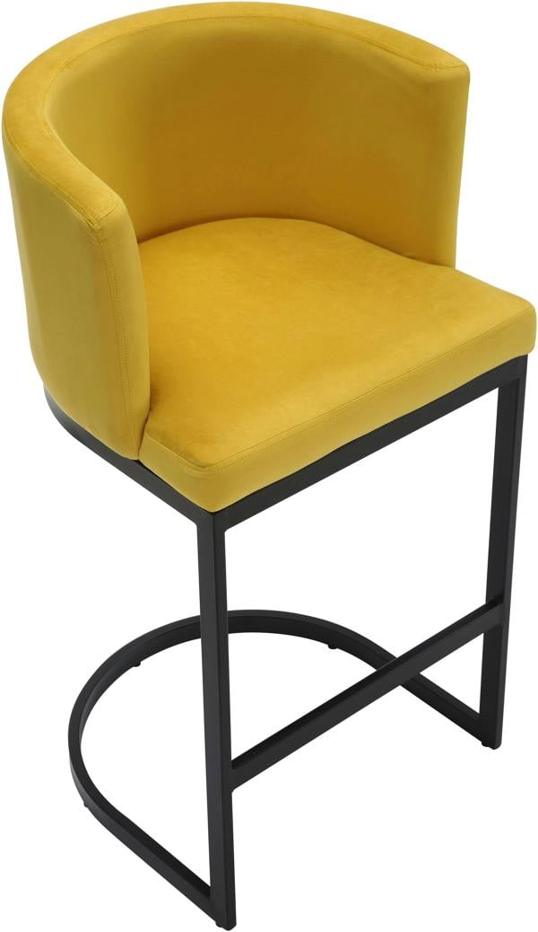Lamboro Velino Velvet Kitchen Bar Stools, Matt Black Cantilever Frame, Seat With Backrest, Breakfast & Home Bar Stool - Mustard Yellow