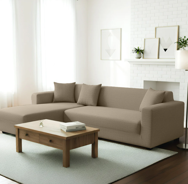 Anyseat 4 Seater Sofa Cover Plain Beige Style and Protection For Living Room Sofa Chair Elastic Stretchable Slipcover