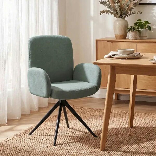 Swivel Accent Chair, Upholstered Linen-Look Armchair with Curved Backrest, Wrapped Armrests for Living Room, Light Green