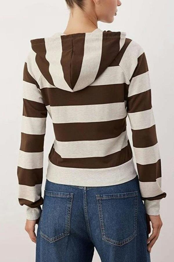 WOVCOR Striped Knitted Sweatshirt with Hood