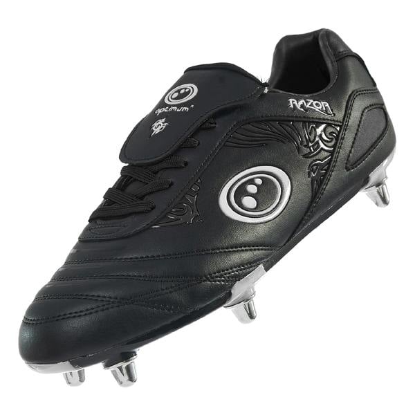 Optimum Razor Junior Rugby Boots in Silver/Black – 6-stud metal lace-up rugby boot