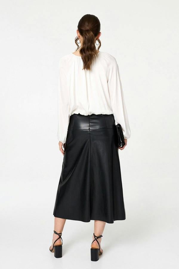 Cream | Tie Front Long Sleeve Bubble Hem Blouse