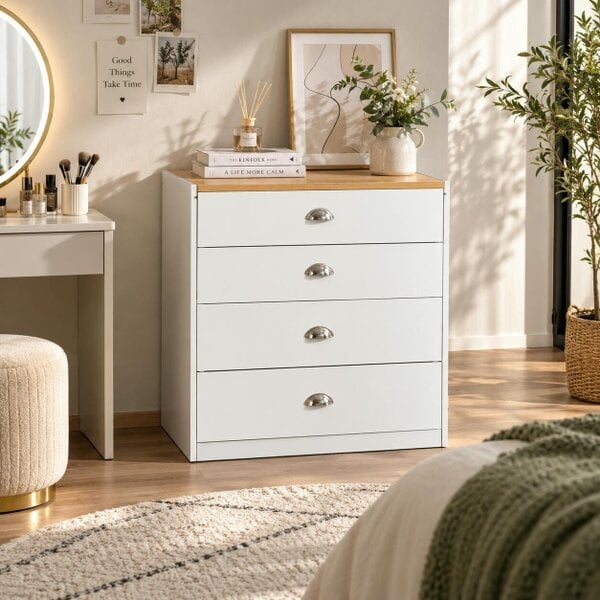 HOMEWEDO  Dressing Table with Mirror and Stool, White Vanity Table with Flip Top Mirror, W75 x D60 x H80 CM