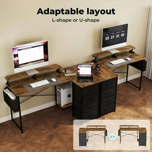 Levede Gaming Desk L Shaped with USB Charging Port Power Outlet Walnut Color
