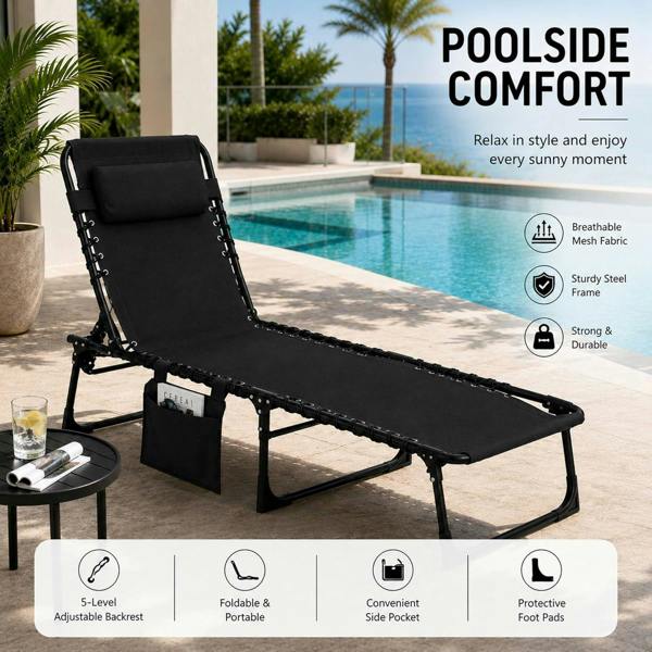 Foldable Sunbed Lounger-Black image 7