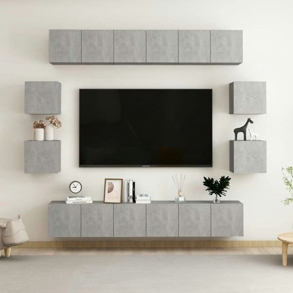 Berkfield 10 Piece TV Cabinet Set Concrete Grey Engineered Wood
