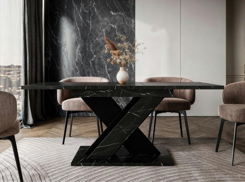 PHD Furniture TOXX Extendable Dining Table 120–160cm – Black Royal Marble Effect
