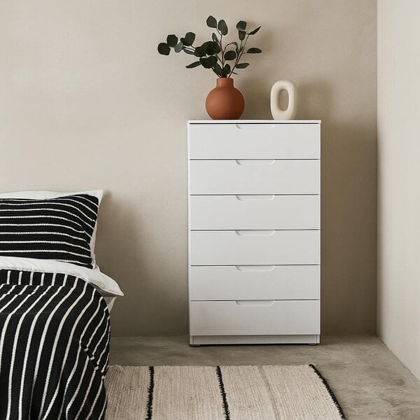 Wyld Haus Leipzig White Gloss Tall Chest of 6 Drawers