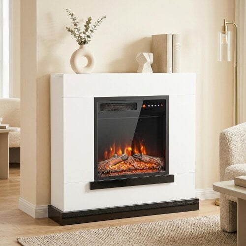HOMCOM Freestanding Electric Fireplace Suite, 32", 900W/1800W, White