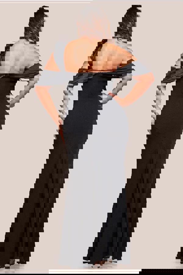 One Shoulder Satin Band Maxi Dress - Black DR3454PLUS