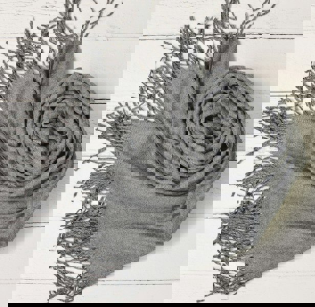 Antonia York Grey Pashmina | Drew Medium Dark Grey Super Soft Large Special Occasion Wrap with Tassels