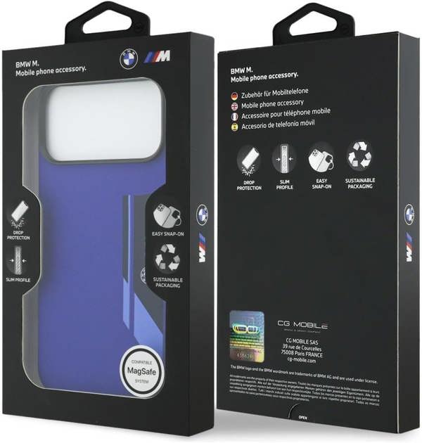 BMW M Series Silicone Vertical Logo Case with MagSafe for iPhone 17 Pro Max 6.9" Blue - BMHMP17X25SDBSV