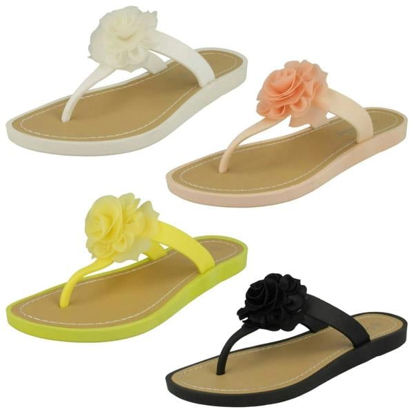 Savannah Ladies Savannah Flat Toepost Rose Trim Sandals