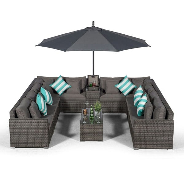 Giardino Havana 10 Seat Rattan Sofa Set w/ Armrest Drinks Cooler and Coffee Table