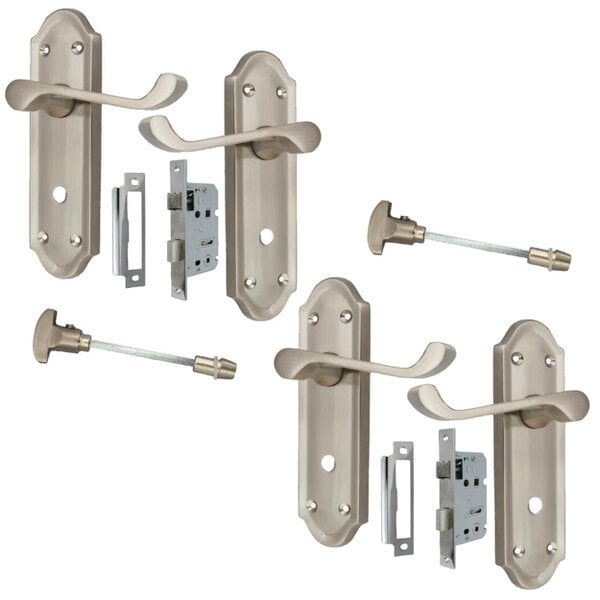 EDH Door Hardware Satin Nickel Door Handles - Askworth Internal Door Handles with Bathroom Sash