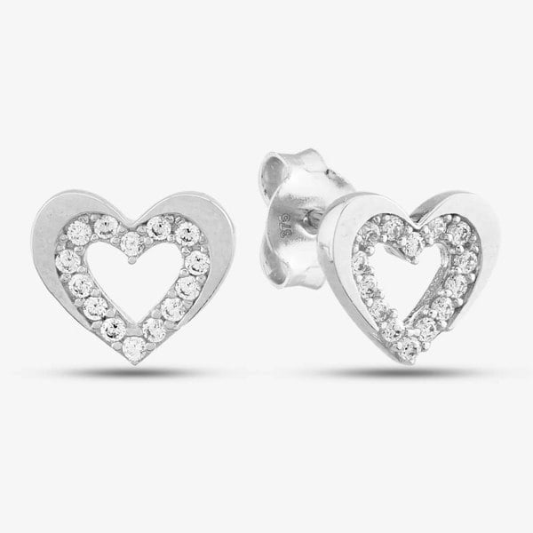 T. H. Baker 9ct White Gold Cubic Zirconia Open Heart Stud Earrings E1625W