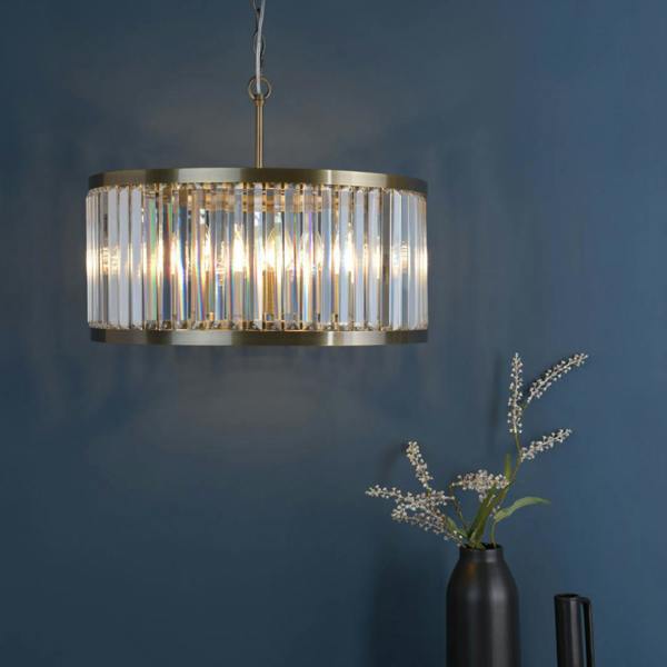 Pagazzi Lighting Isadora 5-Light Antique Brass and Glass Pendant