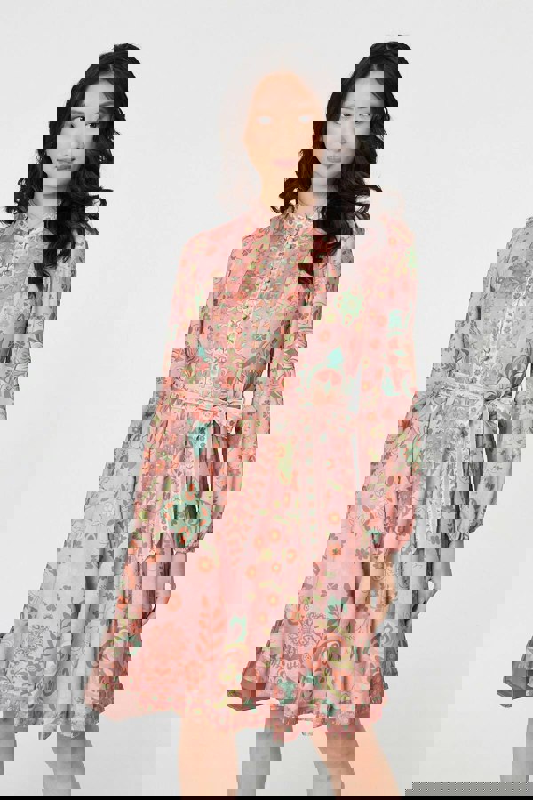 Rust | Floral Tie Waist Knee Length Dress
