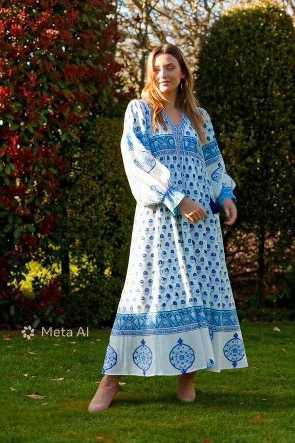 AMELIA FLOATY SLEEVE WOODBLOCK PRINTED COTTON VOILE DRESS