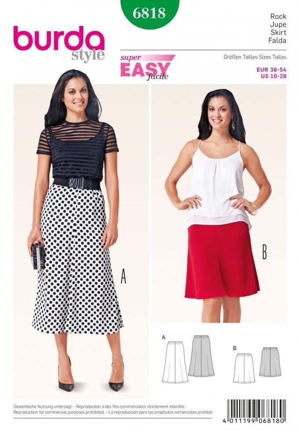 Burda Sewing Pattern 6818 Skirts For Women, 10-12-14-16-18-20-22-24-28 - Easy