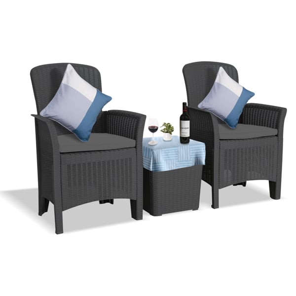 Centurion Supports OPHELIA 3-Piece Rattan Garden Furniture High Back Armchair Set with Side Table in Black
