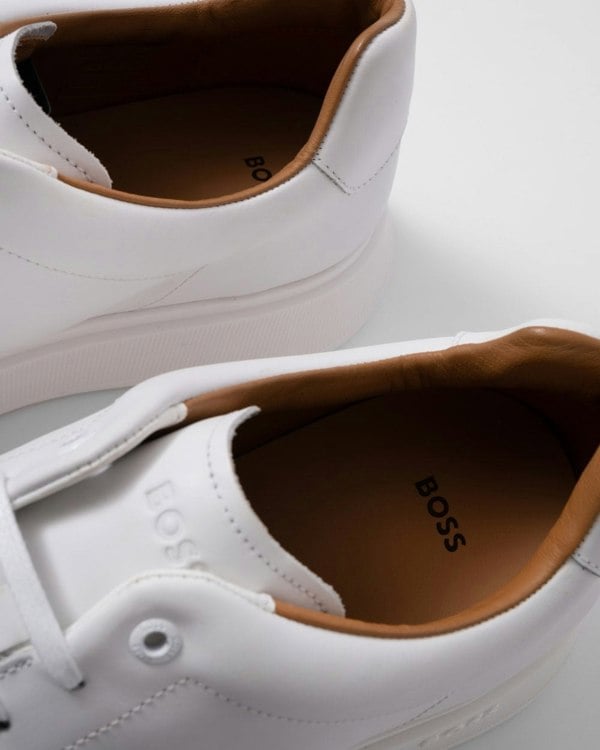 BOSS Orange Bulton Runn Mens Polished Leather Trainers With Rubber Outsole NOS - White 100