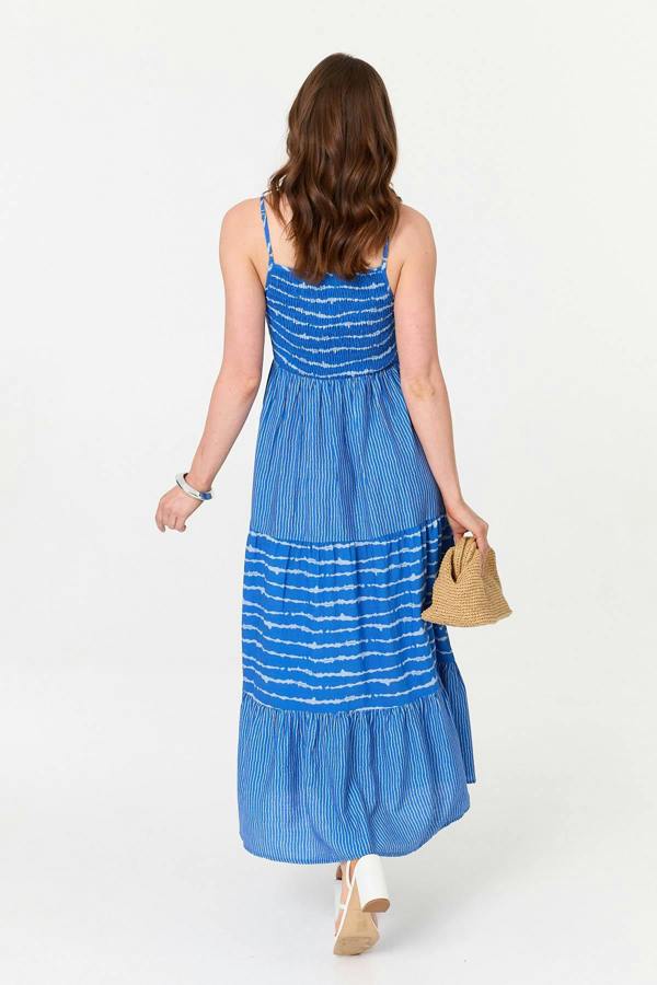 Blue | Striped Cami Strap Shirred Maxi Dress