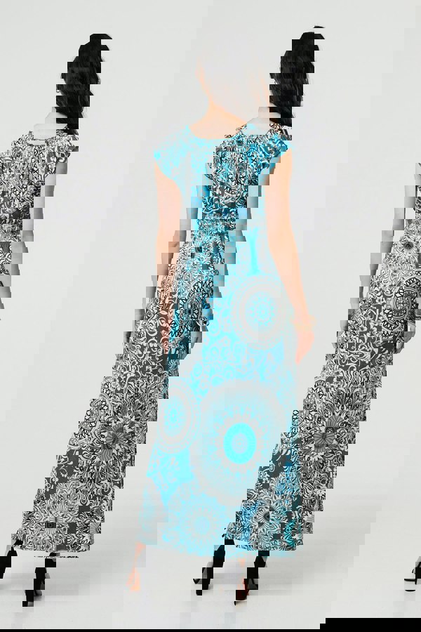 Green | Mosaic Print Cap Sleeve Empire Maxi Dress
