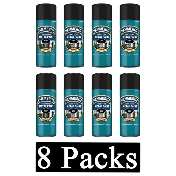 Hammerite 8X Hammerite Satin Black Spray Paint 400ml