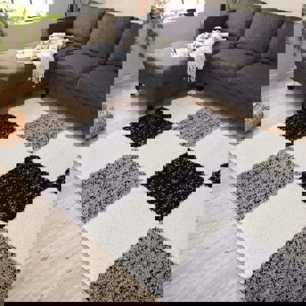 Geometric Design Thick Shaggy Area Rugs Grey