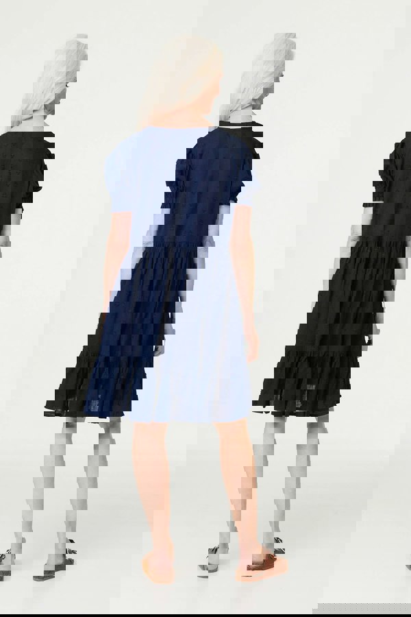 Navy | Embossed V-Neck Knee Length Dress