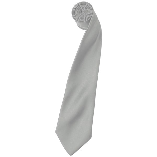 Premier Mens Plain Satin Tie (Narrow Blade) (Pack of 2) - Silver Grey