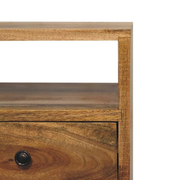 Wyld Haus Parma Mini Oak Mango Wood Classic Open Bedside Table 2 Drawers and Shelf