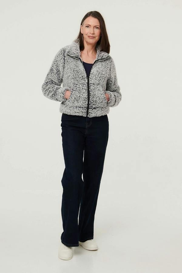 Black | Teddy Textured Relaxed Zip-Up Jacket