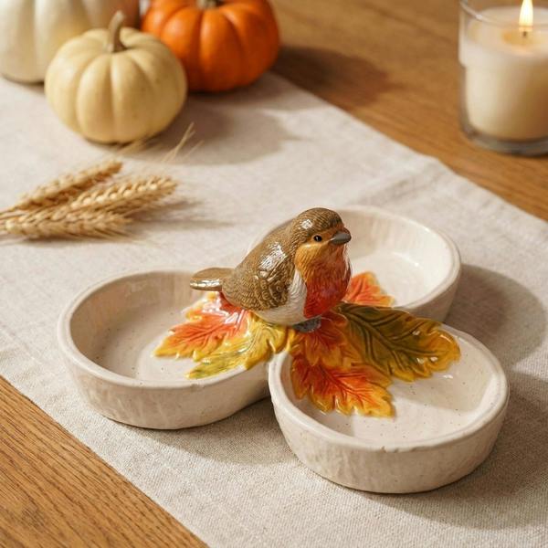 Garden Greatness Rustic Robin Triple Dish Autumn Serving Tray