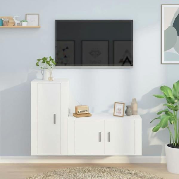 Berkfield 2 Piece TV Cabinet Set White Engineered Wood