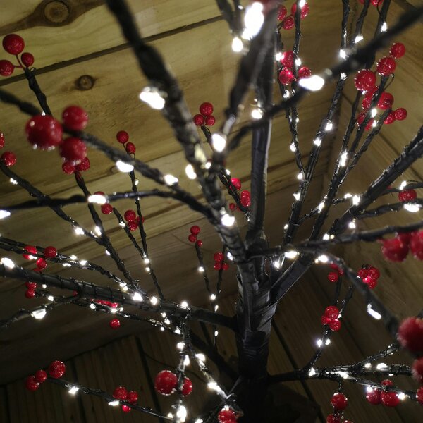 Samuel Alexander 180cm 6ft Christmas Lit Black Twig Tree Red Berry 600 Warm White LED