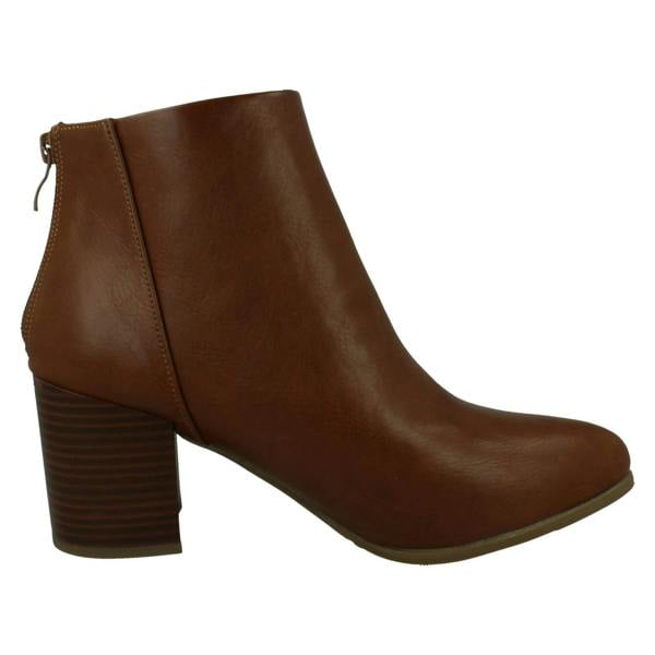 Spot On Ladies Block Heel Ankle Boots with Back Zip F51233