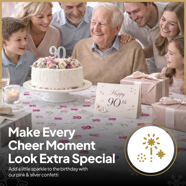 Pink and Silver 90th Birthday Foil Confetti Decoration Set, Metallic Finish for Tables and Displays image 8