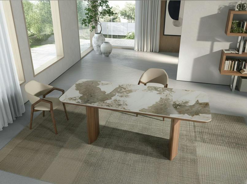 Angel Cerdá Rectangular porcelain marble and walnut dining table 1129