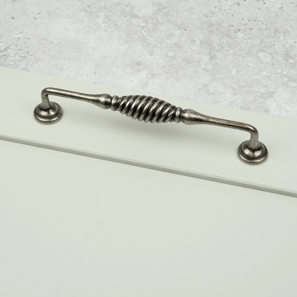 Antique Pewter Reeded Beehive Handle & Coordinating Pull Knob
