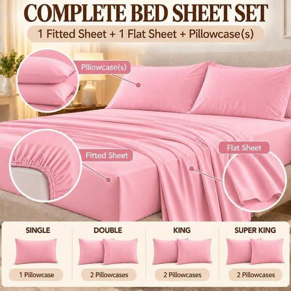 Night Zone Flannelette Sheet Set – 100% Brushed Cotton Fitted, Flat Sheet & Pillowcases