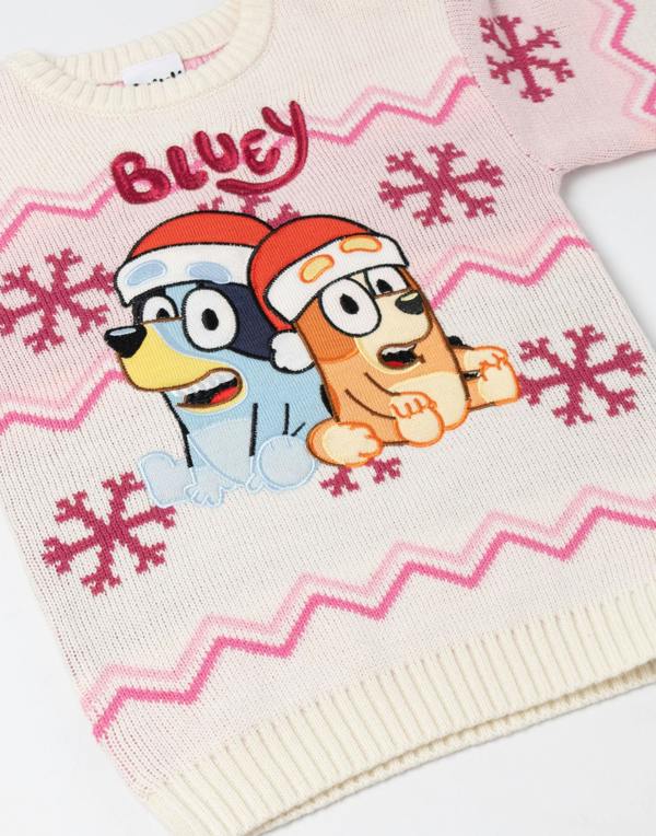 Bluey Girls Beige Character Christmas Jumper