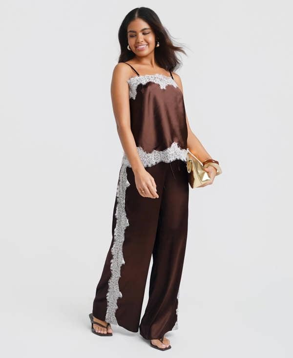 Needs No Label Brown Satin Lace Mix Trousers