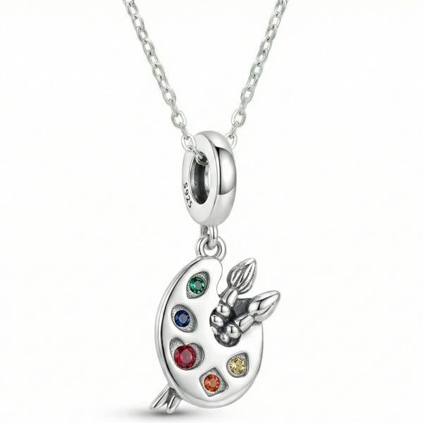 Parus Home Artist Palette Paintbrush Sterling Silver Necklace