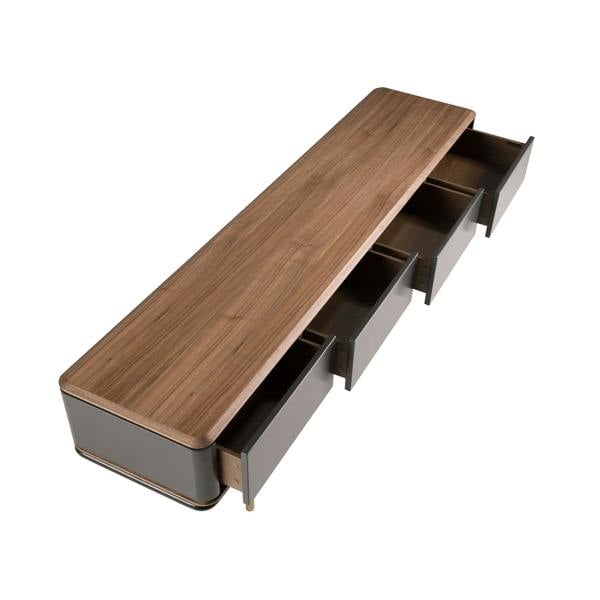 Angel Cerdá TV Stand in Matt Dark Grey Wood, Black Steel and Walnut Top 3265