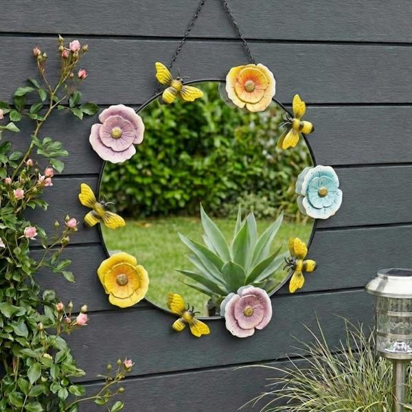 Garden Greatness Hanging Floral Bumble Bee Garden Mirror
